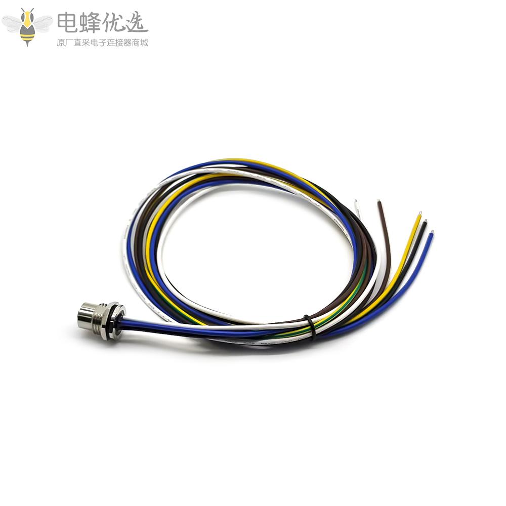 M12_L编码coding连接器4+PE母头大电流防水板端插座M16X1.5前锁带1米线