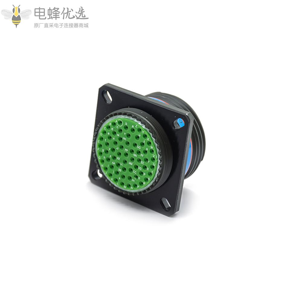 D38999工防连接器61芯方形法兰B键位军绿色带针公插座