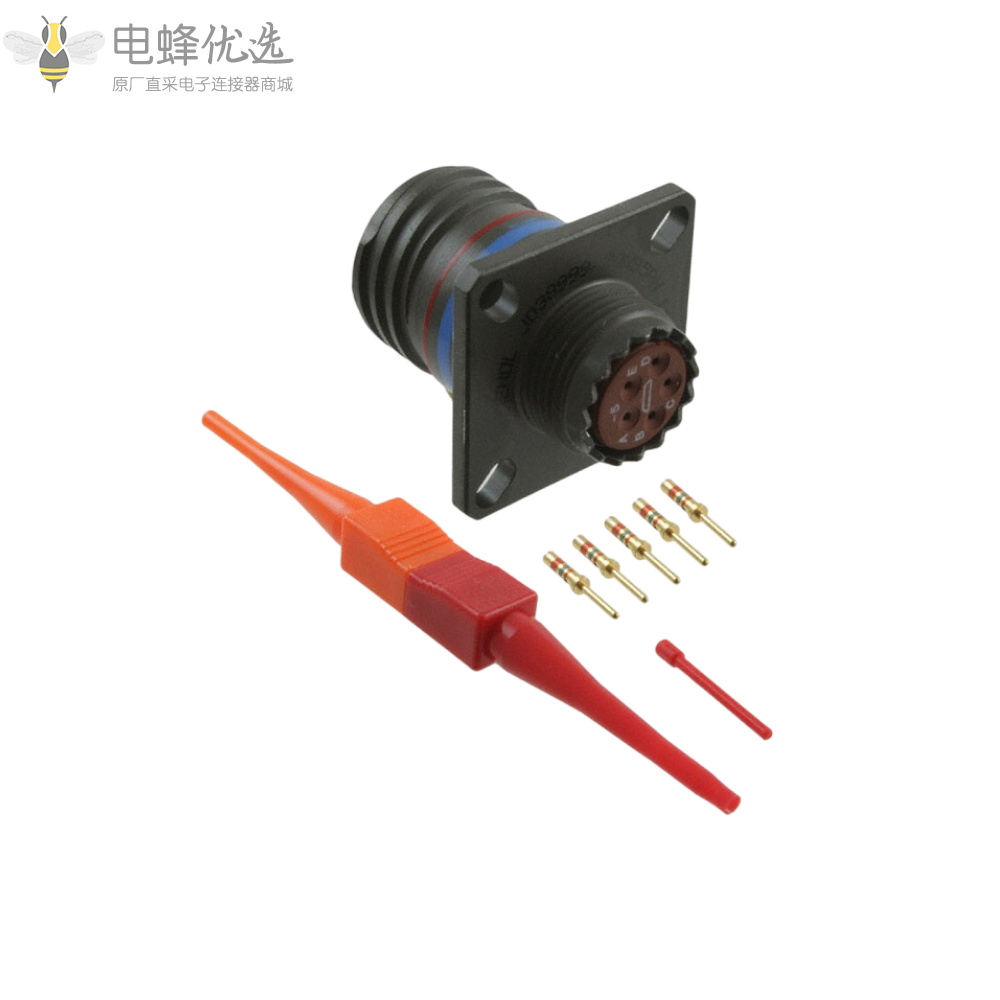 D38999插座5芯连接器方形法兰N键位11号壳体带针公座