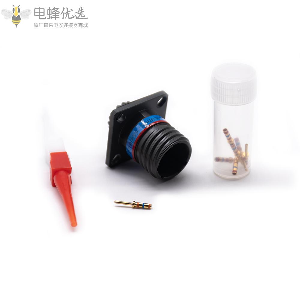 D38999插座6芯连接器方形法兰N键位11号壳体带针公座