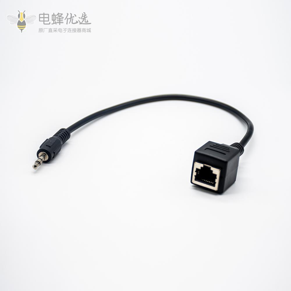 触屏RJ45连接线0.3米转DC3.5黑色全铜母口转接线