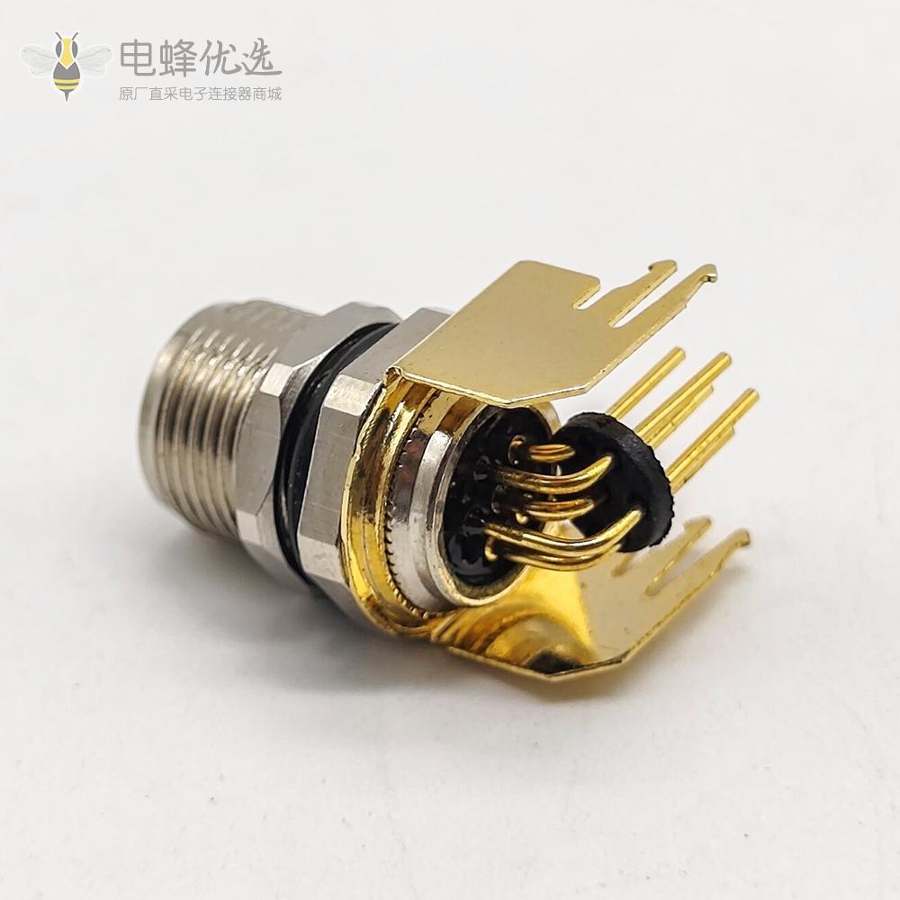 M8弯角PCB板端前锁连接器A型6芯防水母座传感器