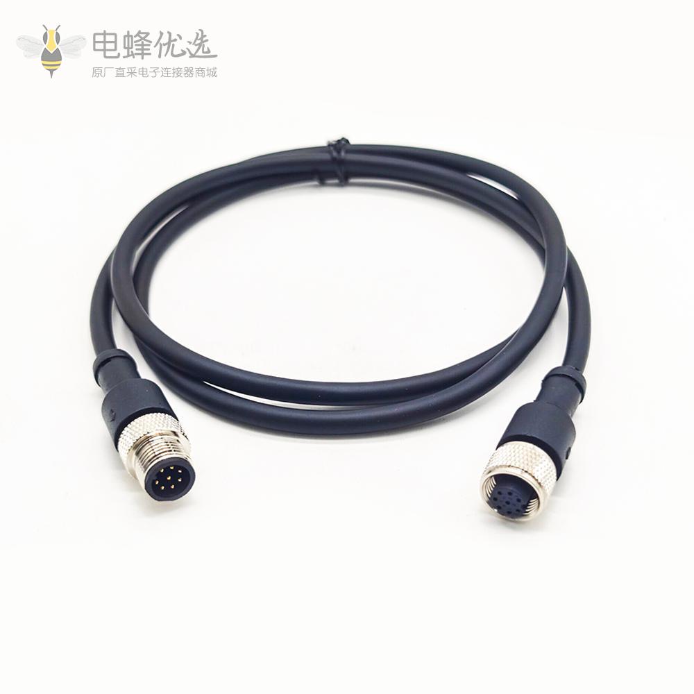 M12电缆接头8芯公头转母头注塑成型式电缆1M