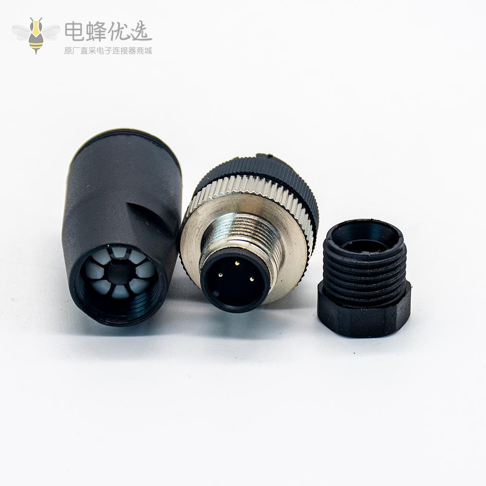 M12圆形连接器3针公头带螺丝接线端子