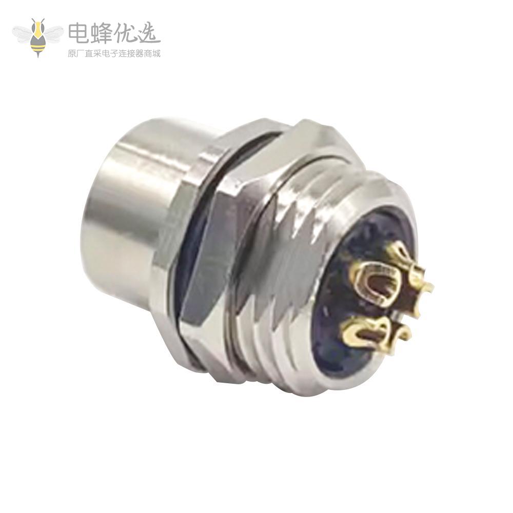 M12传感器连接器5芯K扣母头直式后锁板板端插座接线焊接式