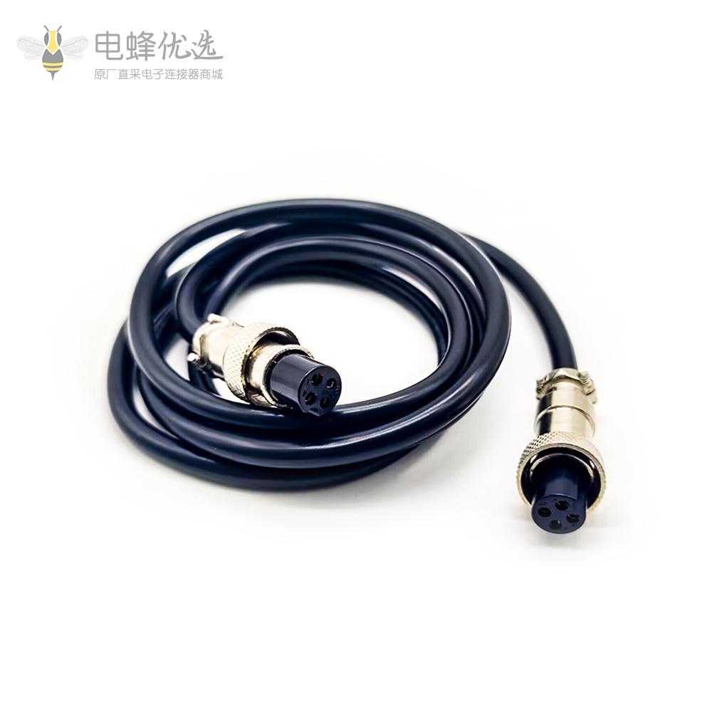 直式GX12-4PIN航空头 4pin母头连接线1M