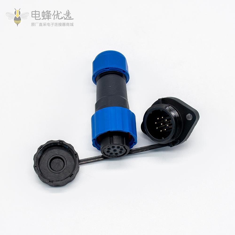 9芯连接器SP17系列航空头母插头+公2孔法兰插座菱形面板组合