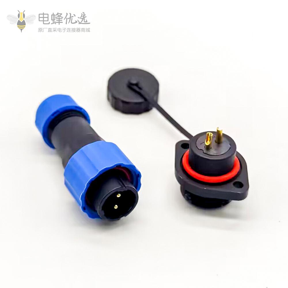 2芯航空SP17直式公插头+母菱形插座2孔法兰面板安装直式