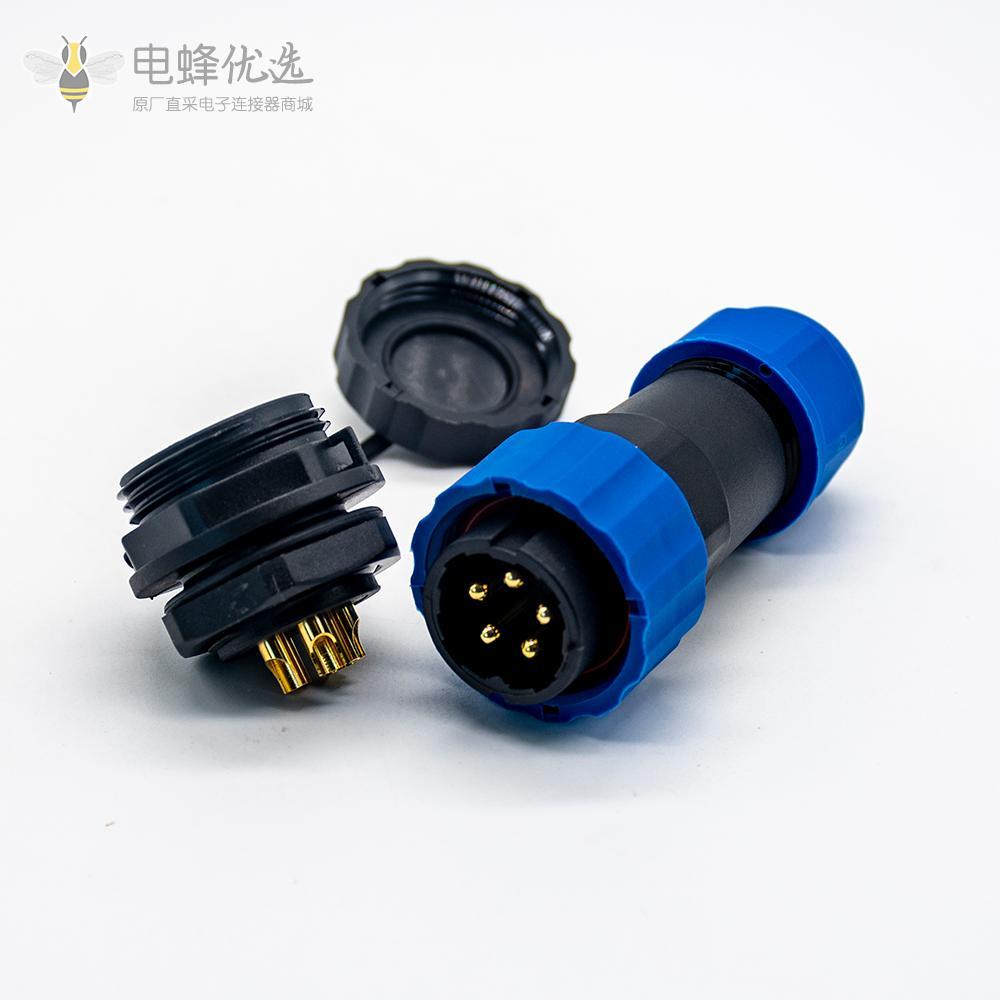 圆航空插头5芯SP21系列公插头+母后螺母插座直式面板安装