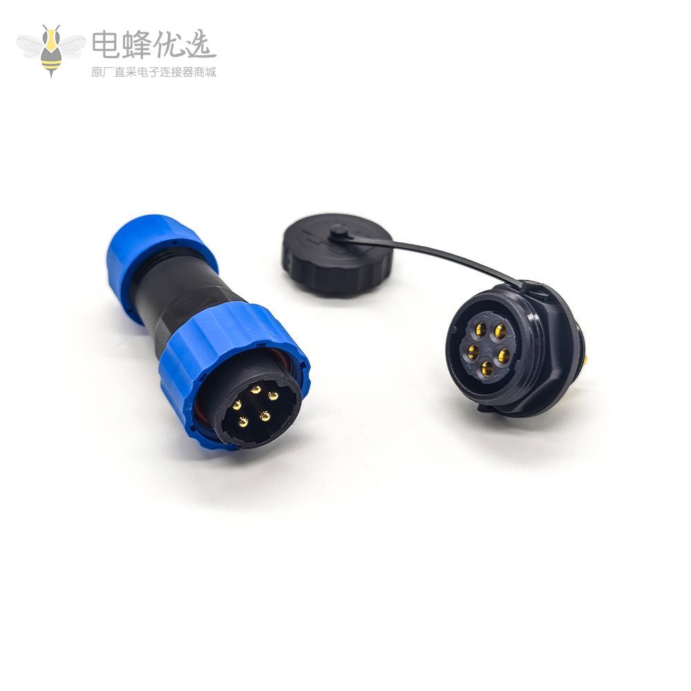 SP21 Series 5芯公插头+母后螺母插座面板安装直式